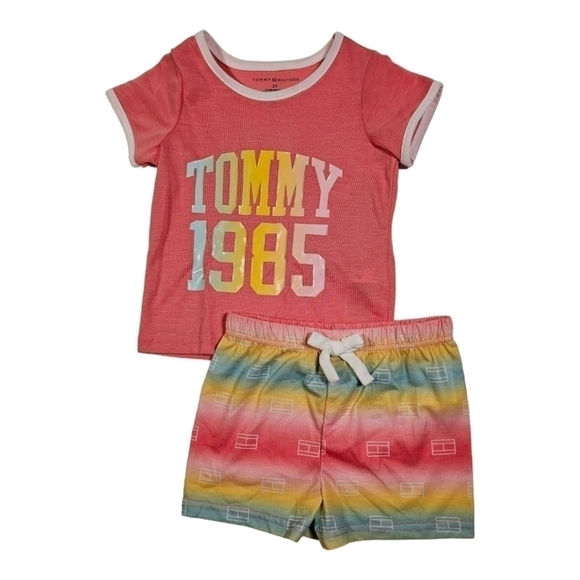 Tommy Hilfiger Toddler Girl's Two-piece Pajama Set Pink/Yellow/Blue, 2T NWT - Picture 6 of 8